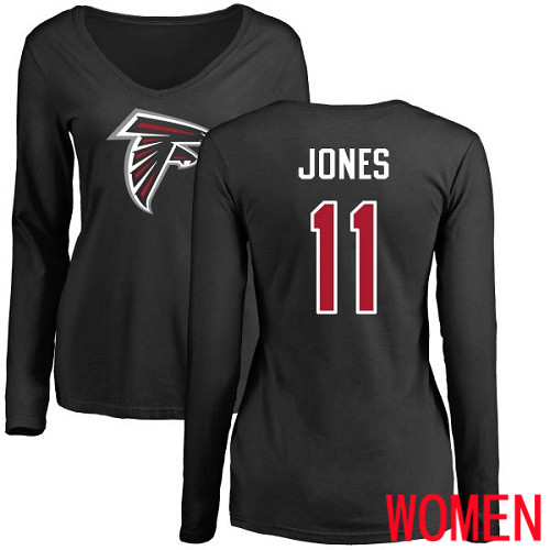 Atlanta Falcons Black Women Julio Jones Name And Number Logo NFL Football #11 Long Sleeve T Shirt